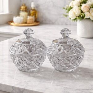 NIB Crystal Bohemia Sugar Jars – Set of 2 | Cut Crystal | Elegant Tableware